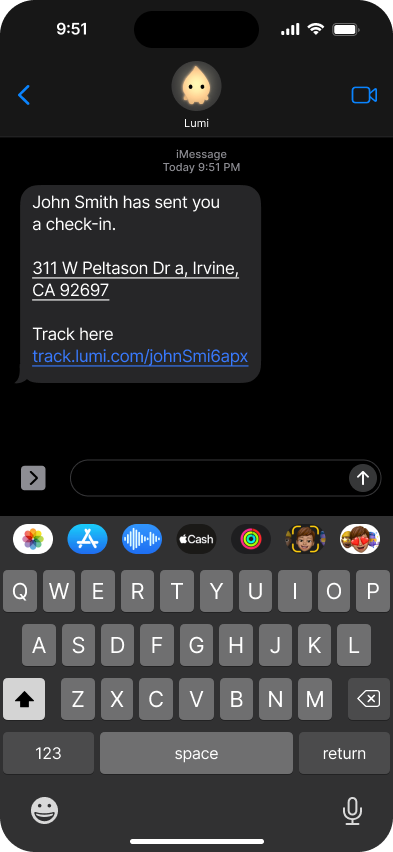 Checkin recipient text message